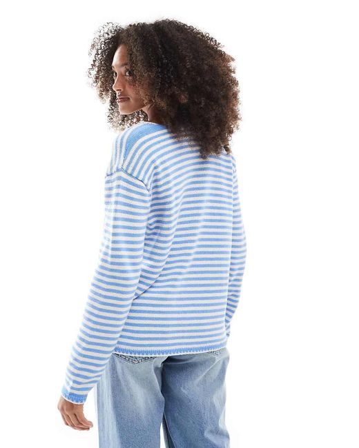 Cárdigan Azul A Rayas Extragrande Con Cuello De Pico Y Lazada Delantera De Punto De ASOS de color Blue