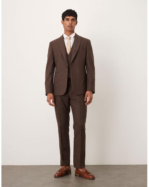 ASOS Men's Brown Slim Herringbone Suit Pants With Wool - Main Image