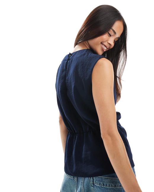 ASOS Blue Cowl Neck Sleeveless Top With Twist Waist Detail