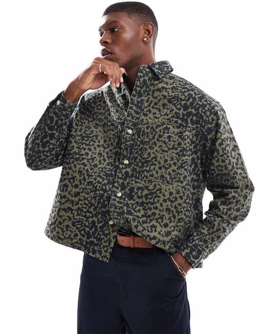 ASOS Gray Oversized Shirt With Leopard Print for men