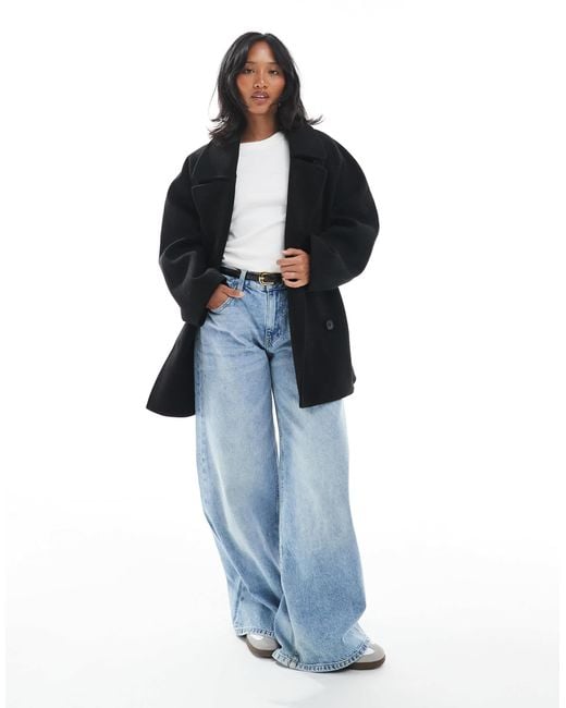 ASOS Blue Asos Design Petite Oversized Mid Length Pea Coat