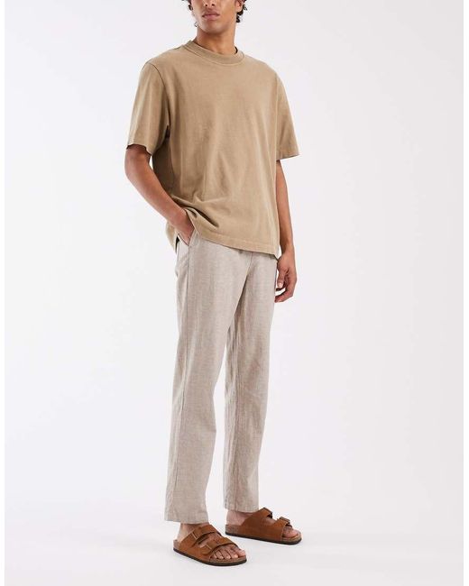 Blend Natural Cotton-linen Drawstring Waist Regular Fit Trousers for men