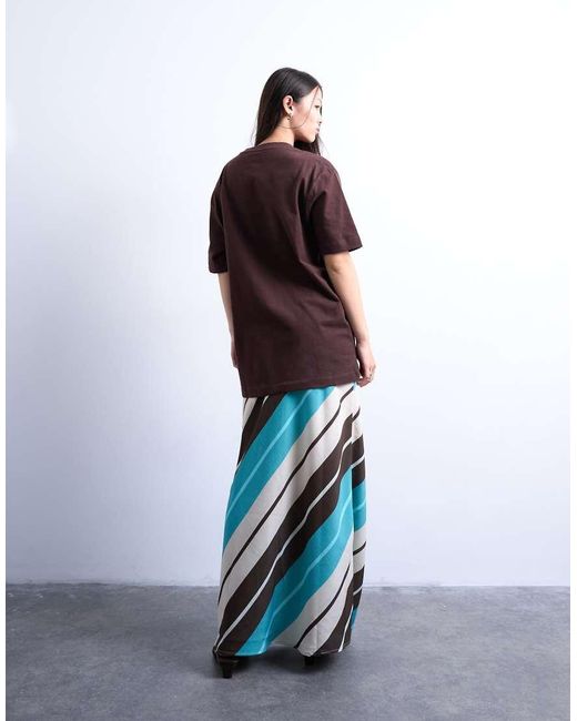 Gonna Lunga Sopra La Caviglia Marrone E Blu A Righe di TOPSHOP in White