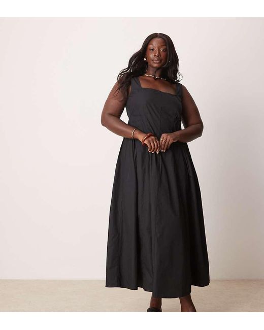 ASOS Asos Design Curve Scoop Neck Pleat Waist Maxi Dress in Black | Lyst UK