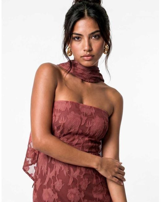 ANAYA Red Floral Burnout Bandeau Maxi Dress