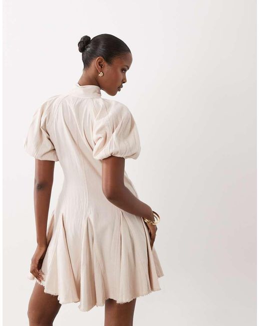 ASOS Natural Smock Button Down Mini Dress With Godets