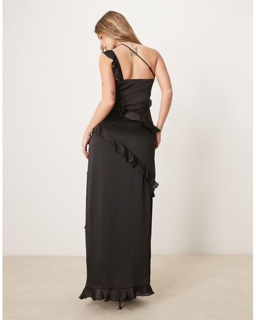 Pretty Lavish Natural Asymmetric Ruffle One Shoulder Maxi Dress