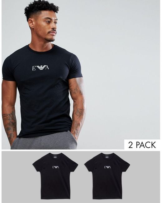 Emporio Armani Black Loungewear 2 Pack Logo Lounge T-shirts for men