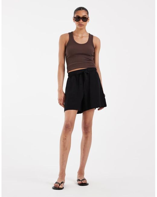Object White Loose Tie Waist Linen Touch Shorts
