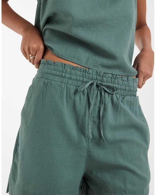 Vero Moda Green Linen Touch Tie Waist Papaerbag Shorts Co-ord