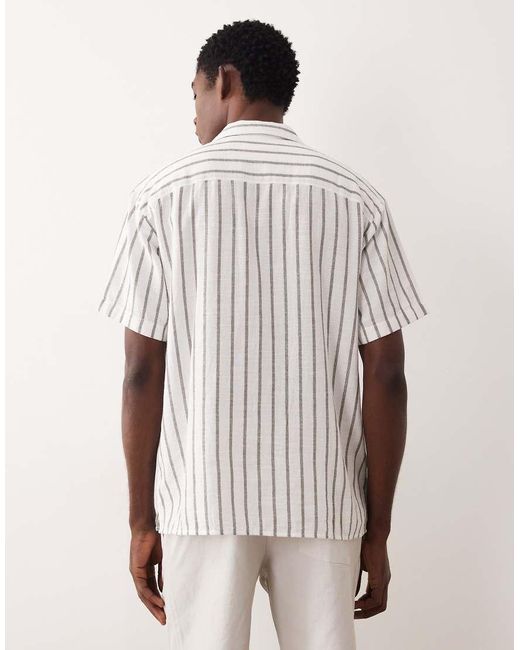 Jack & Jones White Textured Stripe Shirt With Short Sleeves for men