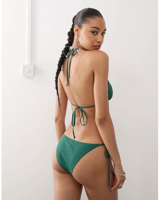 Weekday Green Crinkle Triangle Bikini Topin Dark Exclusive To Asos