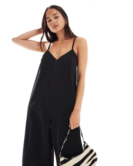 ASOS Blue Soft Denim Scoop Neck Wide Leg Jumpsuit