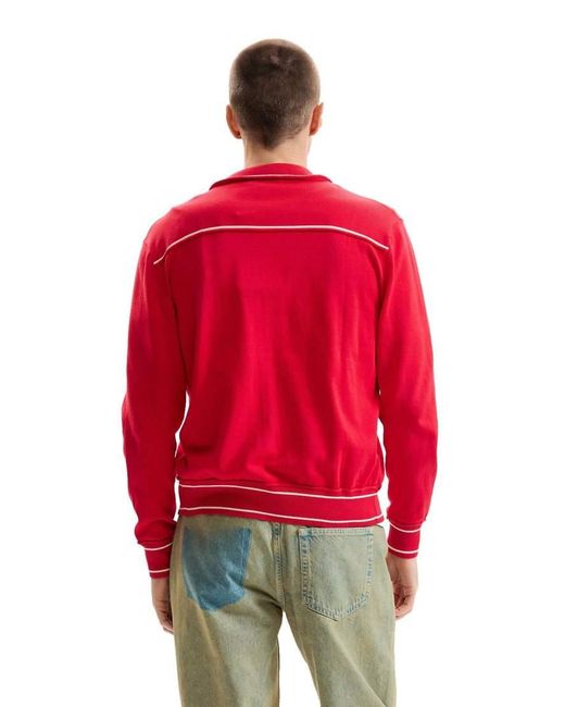 Desigual Red Fine Sweater With Buttons for men
