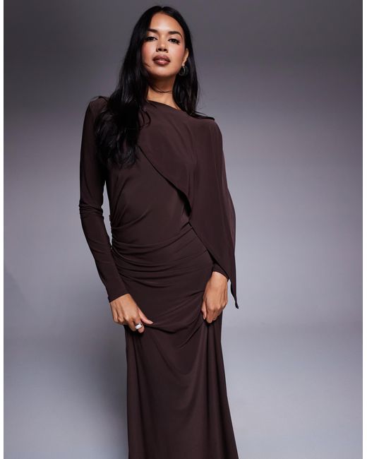 DASKA Blue Slinky Cape Detail Maxi Dress