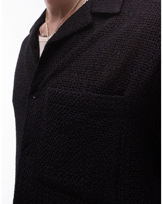 Topman Black Short Sleeve Relaxed Open Weave Crochet Shirt for men