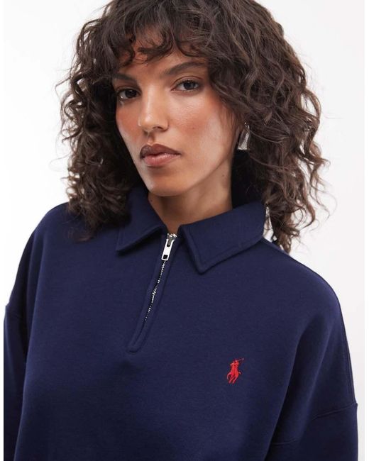 Polo Ralph Lauren Blue Icon Logo Relaxed Fit 1/4 Zip Sweatshirt