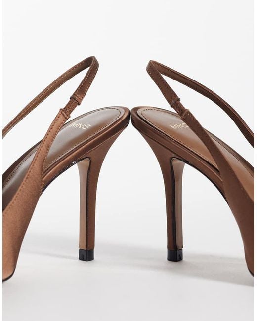 Mango Brown Satin Pointed Heeled Slingbacks With Bow Detail