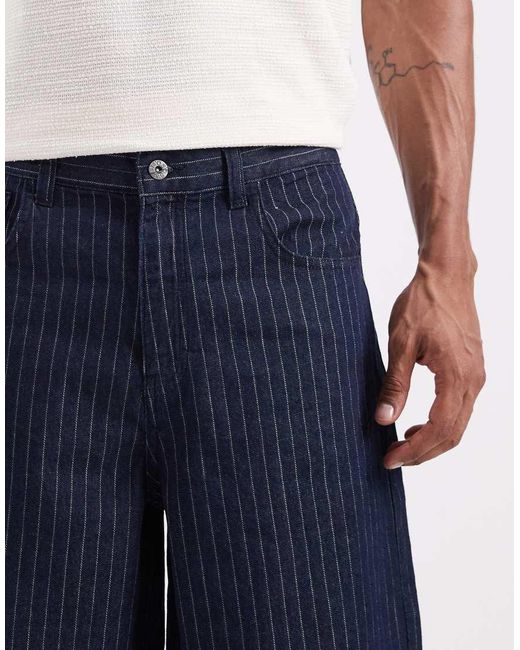 ASOS Blue Lightweight Loose Striped Denim Jorts for men