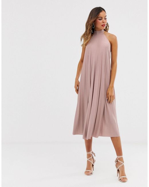 halter pleated midi dress