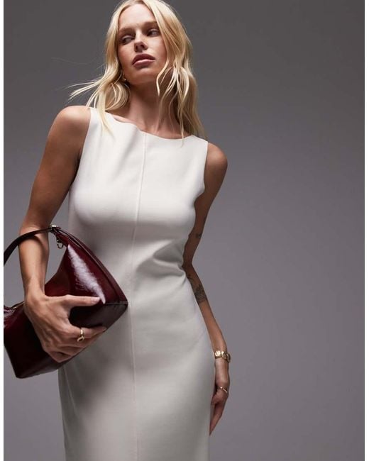 Mango Gray Boat Neck Midaxi Dress With Front Split