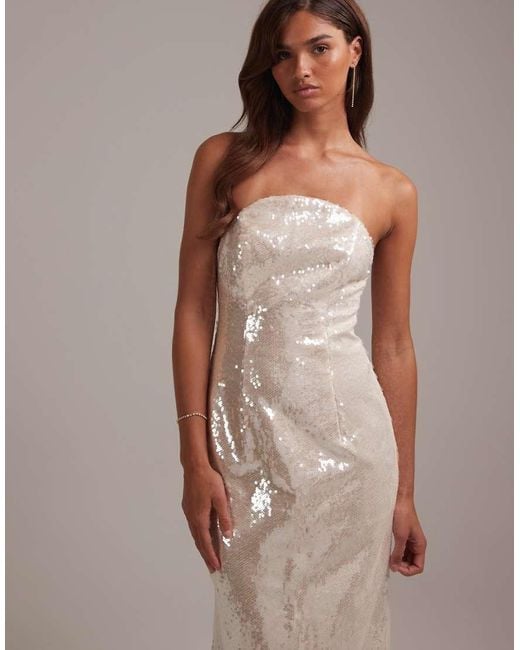 ASOS Brown Bridal Sequin Crescent Neckline Bandeau Column Midaxi Dress