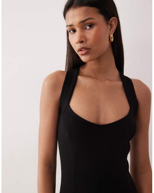 ASOS Black Scoop Front Racer Seam Detail Midi Dress