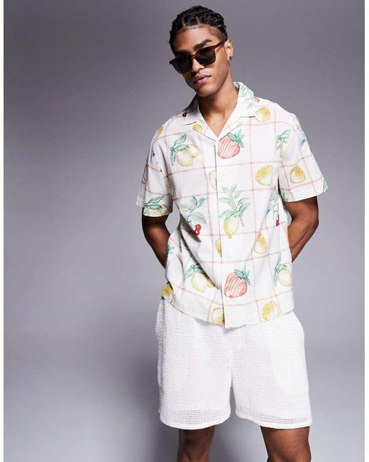 ASOS Oversized Overhemd Met Reverskraag En Fruitprint in het White voor heren