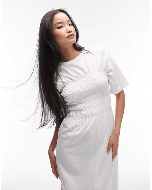 & Other Stories White Jersey Midaxi Dress With Ruche Corset Detail