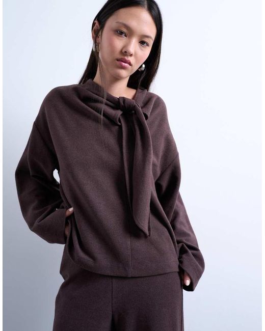 TOPSHOP Brown Neck Tie Long Sleeve Tee Co-ord