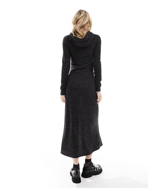 Vestito stile felpa lungo antracite mélange con cappuccio di Collusion in Black