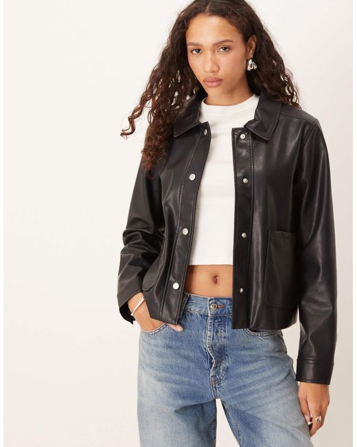 Vila Gray Leather Look Short Jacket