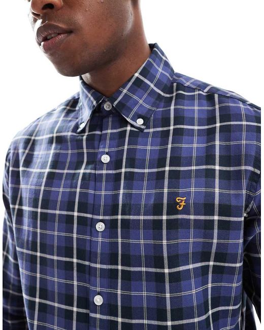Farah Blue Macgregor Long Sleeve Checked Shirt for men