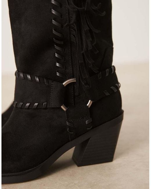 ASOS Black Cristina Western Fringe Knee Boots