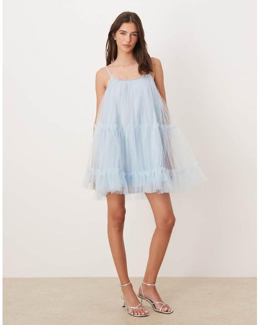 Sister Jane Blue Tulle Cami Babydoll Mini Dress