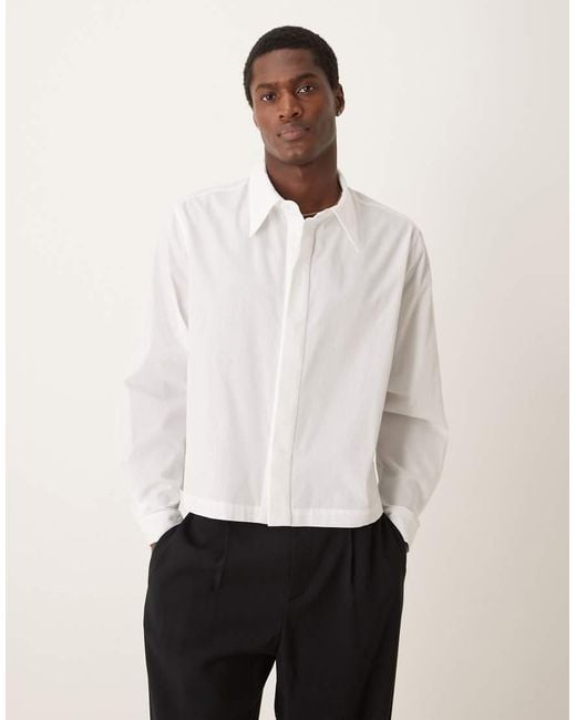 ASOS White Boxy Cropped 70s Collar Poplin Shirt for men