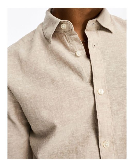Only & Sons White Short Sleeve Linen Blend Shirt for men