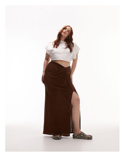 TOPSHOP Brown Curve Slinky Twist Front Maxi Skirt