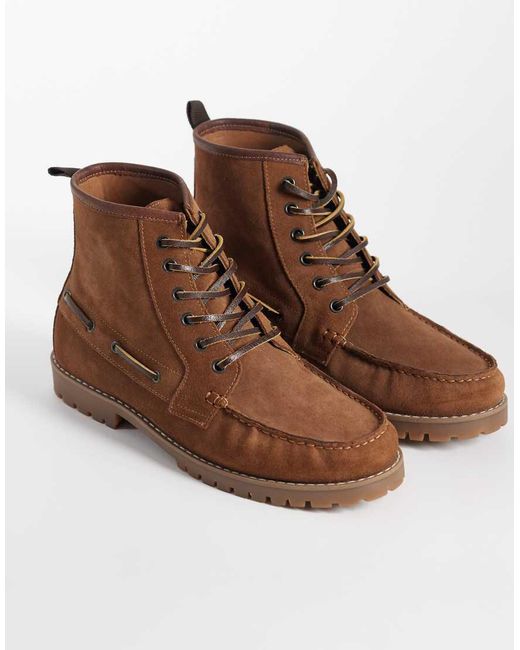 ASOS Brown Lace Up Apron Boots With Lace Detailing for men