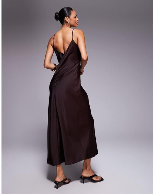 ASOS Purple V Neck Lace Trim Satin Slip Maxi Dress