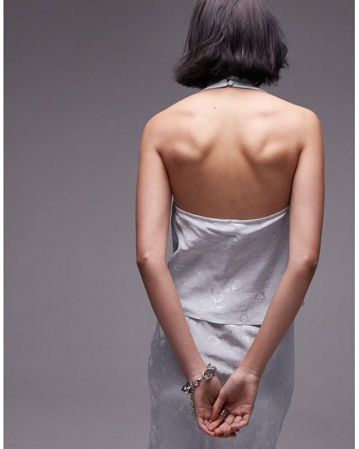 TOPSHOP Blue Co-ord Jacquard Halter Top