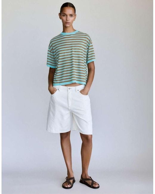 Pull&Bear Green Fine Knit Striped Jumper
