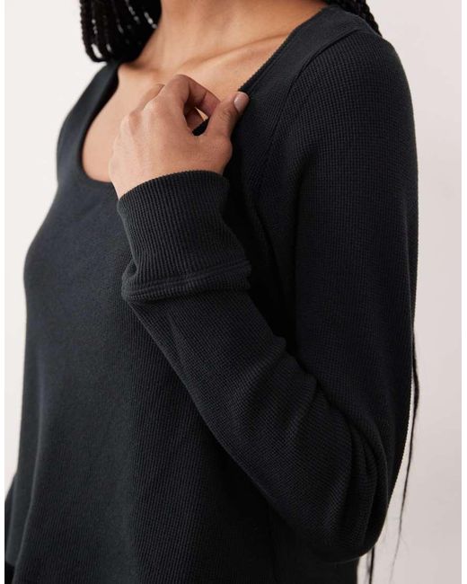 Hollister Black Gilly Hicks Long Sleeve Waffle Crop Top