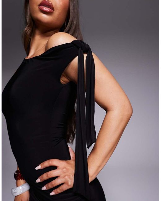 Missy Empire Blue Double Sculpted Slinky One Shoulder Tie Midi Dress
