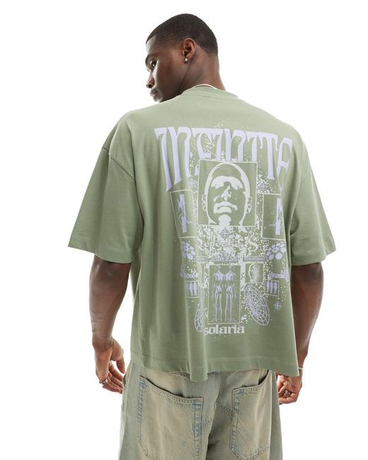 T-shirt squadrata oversize con stampa sulla schiena di ASOS in Green da Uomo