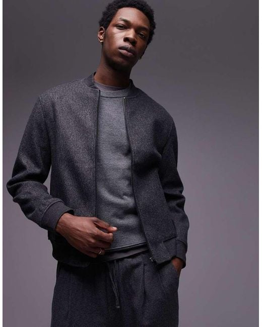 Mango Gray Wool Mix Bomber Jacket for men