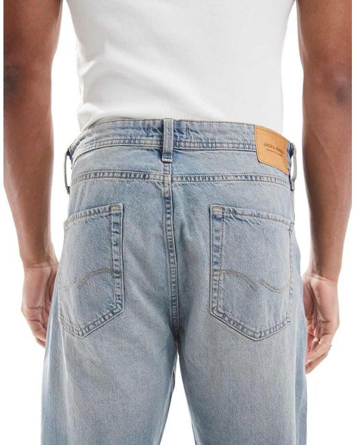 Jack & Jones Blue Alex baggy Jeans With Knee Rip for men