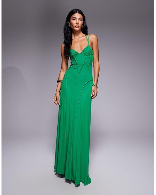 ASOS Green Mesh Maxi Dress With Exposed Seam Detail