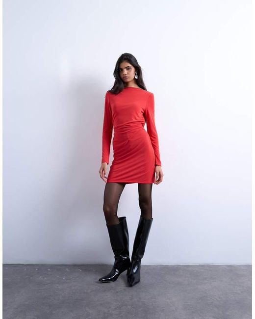 Vestito Corto A Maniche Lunghe di TOPSHOP in Red