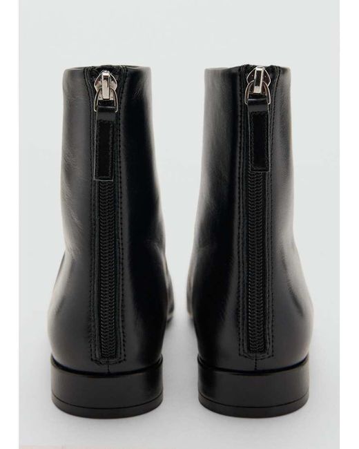 Mango Black Leather Round Toe Ankle Boot